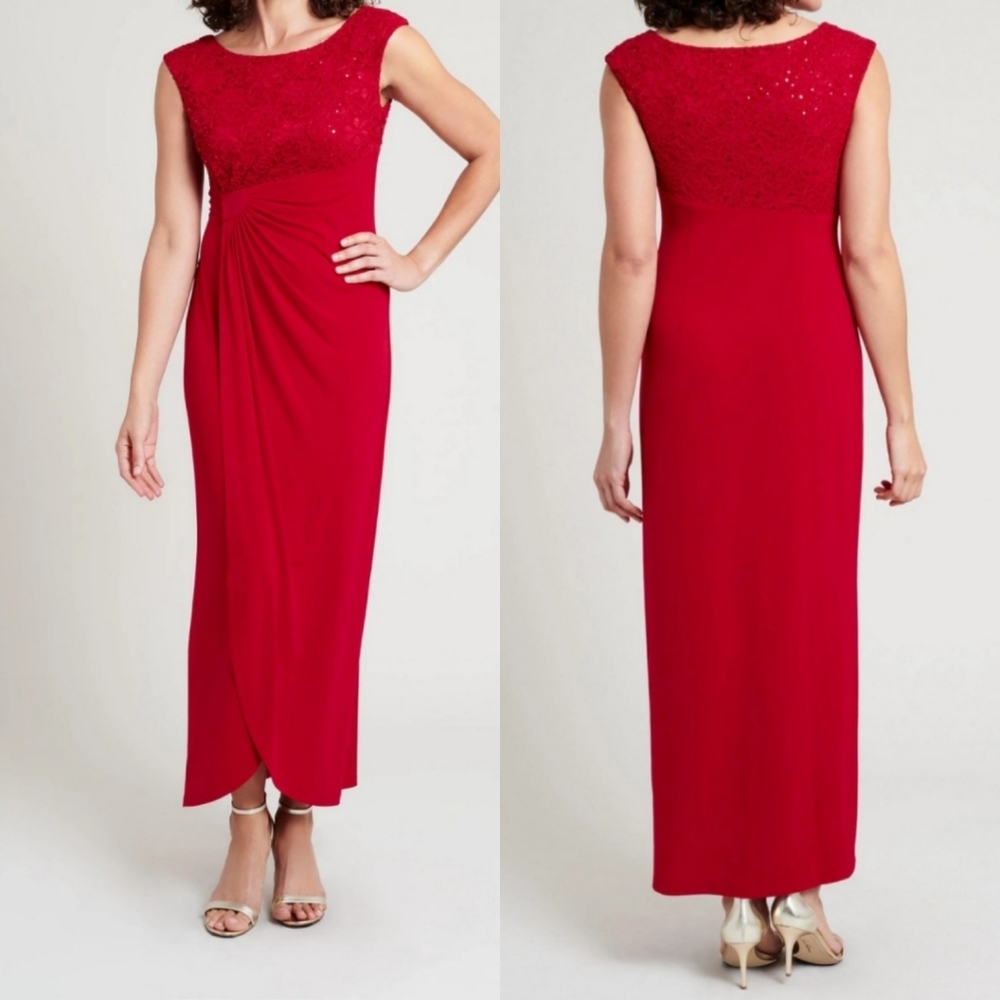🆕️⬇️Connected Apparel Red Sequin Lace Ruched Dress